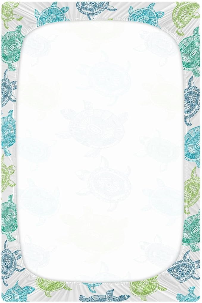 Sea Turtles Crib Sheets Breathable Soft Fitted Baby Playard Sheets Mattress Cover for Girl Boys, 39" x 27" x 5"