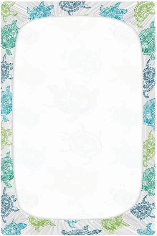 Sea Turtles Crib Sheets Breathable Soft Fitted Baby Playard Sheets Mattress Cover for Girl Boys, 39" x 27" x 5"