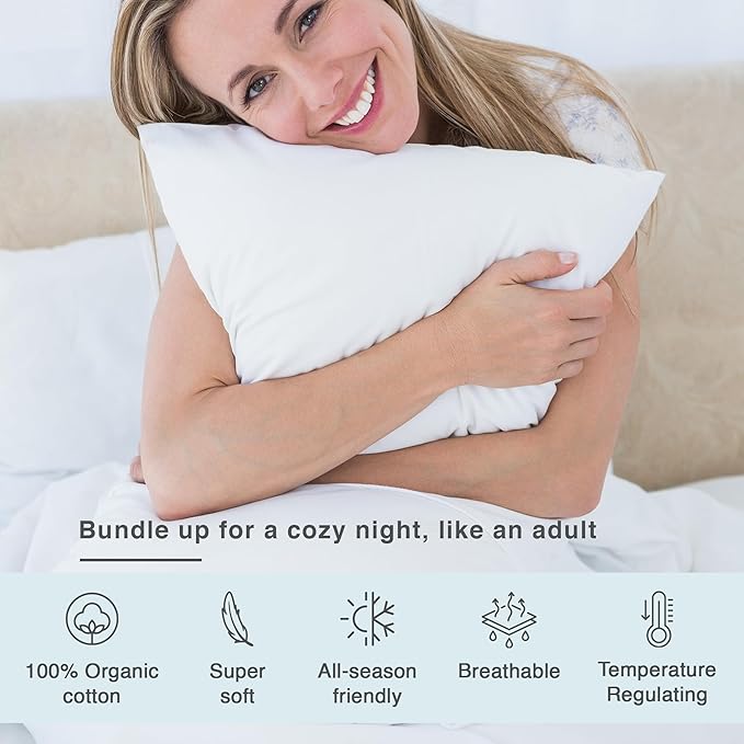 FABDREAMS Organic Waterproof Pillow Protector Set Queen Size | Pillow Cover Set of 2 | Pillow Encasement Set of 2 | Temperature Regulating | Breathable | Queen | 20” X 30” | White