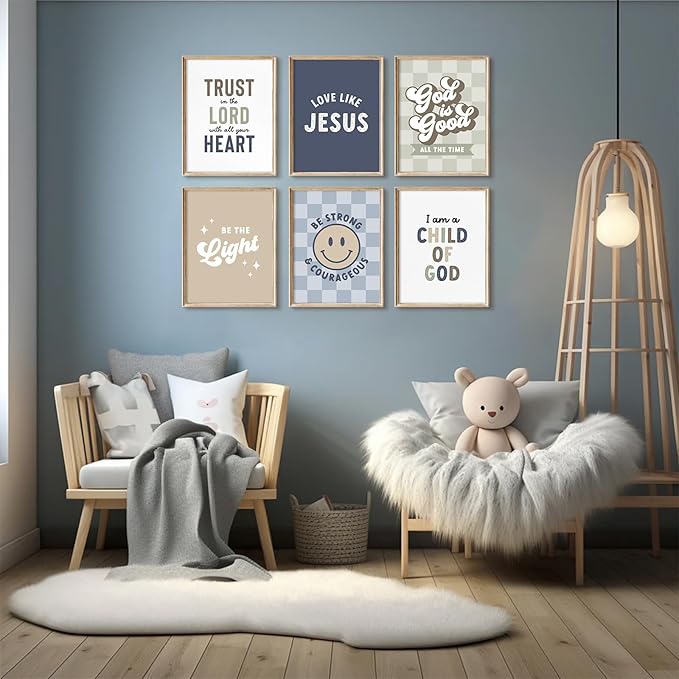 Bible Verses Wall Art Decor Christian Boy Nursery Canvas Wall Decor Boy Kids Room Posters Scriptures Religious Prints Modern Children Christian Pictures Artwork for Bedroom 12x16x6 Inch Unframed