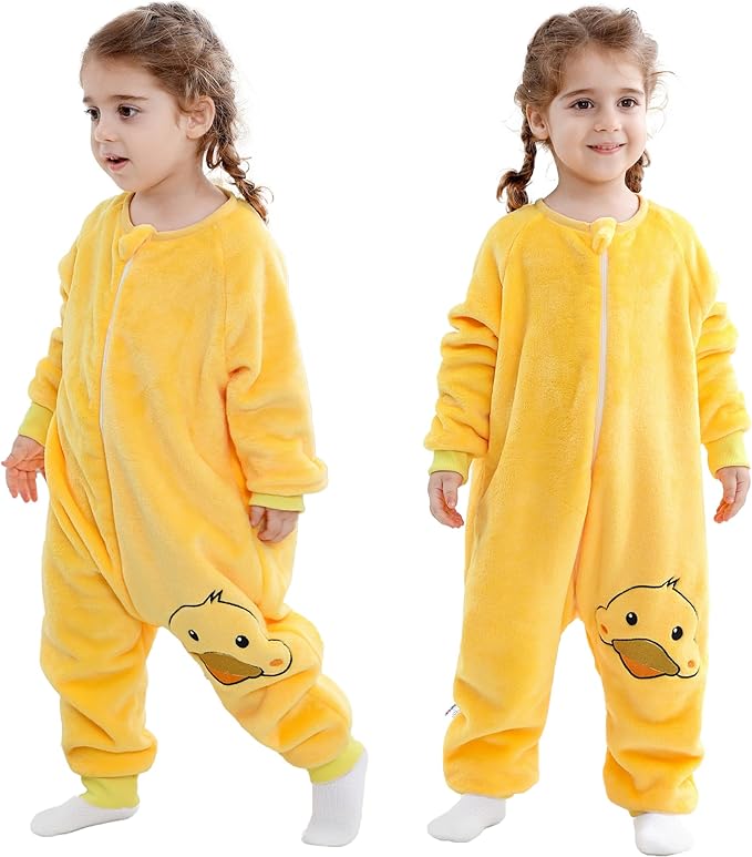 MICHLEY Toddler Flannel Sleeping Sack with Feet,Long Sleeve Baby Sleeping Bag 3-Way Zipper Super Warm Wearable Blankets