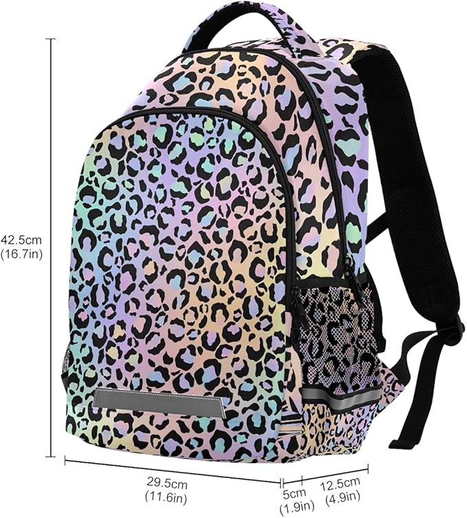 MNSRUU School Backpack with Chest Strap, Leopard Print Laptop Backpack, Travel Hiking Backpack for Boys Girls, Rucksack, Knapsack