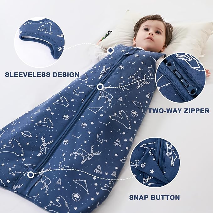 Mosebears Sleep Sack Baby Winter Wearable Blanket with 2-Way Zipper,2.5 TOG Cotton Sleep Sack Unisex(Navy Blue,0-6 Months)