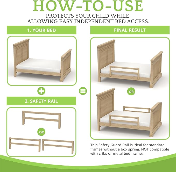 CC KITS Safety Guard Rail for Baby, Kids, and Children - Solid Wood Safety Bed Rail for Toddlers - Easy Installation - Premium Protection for Bunk, Twin, Full, Queen and King Size Beds - (Unfinished)