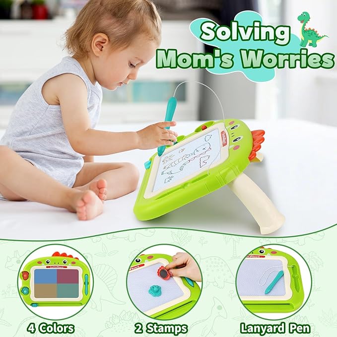 Magnetic Drawing Board for Toddlers 1-3 Years | Color Erasable Doodle Pad | Portable Travel Educational Learning Toy for Early Development | Birthday Christmas Gifts for Boys Girls 1 2 3 (Green)