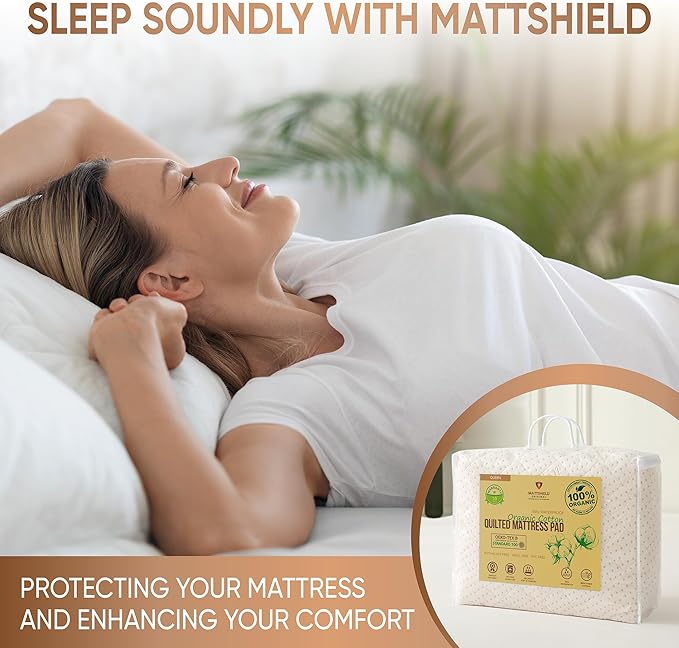 Luxury Quilted Organic Cotton Mattress Protector Full - 380 GSM Waterproof & Breathable Pad - Deep Pocket Fitted Cover - Soft & Silent Protection