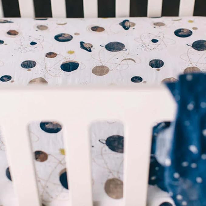 Little Unicorn Premium Crib Sheet | Breathable & Super-Soft Muslin Fabric (Planetary)