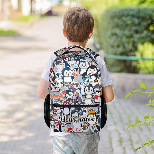 COOPASIA Personalized Cute Penguin Backpack, 16 Inch Animal Theme Bookbag with Adjustable Straps, Durable, Lightweight, Large Capacity, School Backpack for Kids Girls Boys
