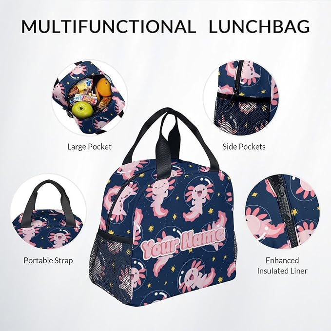 COZYAURA Custom Kids Backpack for Girls - Large Capacity School Bags with Lunch Bag Pencil Pouch Set - Cute Axolotl Bookbag for Elementary Middle School & Travel - Kid School Supplies