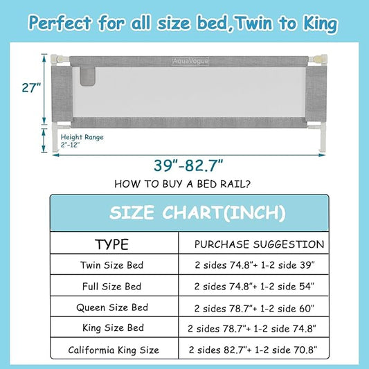 3-Pack King Size Bed Rails for Toddlers -Height Adjustable Baby Bed Rail Guard Specially Designed for King Size Bed(78.74 x 78.74 x 74.8 Inch)