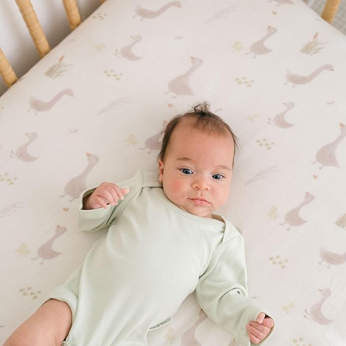 Crane Baby Charlie Farmhouse Goose Crib Fitted Sheet, 100% Cotton Baby Bed Sheets, Farm Nursery Decor, Crib Sheets for Boys and Girls, Baby Registry Gift, Goose Nursery Décor