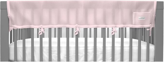 BreathableBaby Breathable Mesh RailGuard Teething Cover — 51” Long Panel (1) — Fits Most Full-Size and Does Not Fit Mini Cribs — Use with Coordinating Short Panels - Light Pink