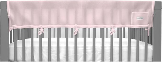 BreathableBaby Breathable Mesh RailGuard Teething Cover — 51” Long Panel (1) — Fits Most Full-Size and Does Not Fit Mini Cribs — Use with Coordinating Short Panels - Light Pink