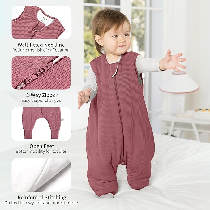 Rayon Made from Bamboo Toddler Sleep Sack with Feet 12-24 Months 1.0 Tog Breathable Sleep Sack 1t-2t Ultra Soft Baby Wearable Blanket with Legs Unisex Sleeping Bag with 2-Way Zipper