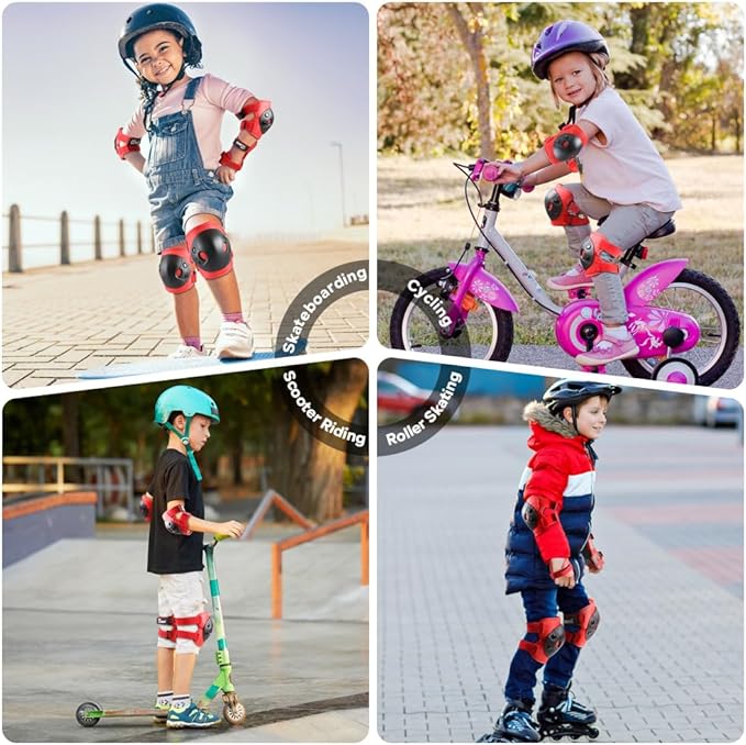 JBM Kids and Youth Knee Pads Elbow Pads Wrist Guards Child Protective Gear Set for Roller Skating, Skateboarding, BMX Biking, Cycling, Inline Skating, Scooter Riding Sports