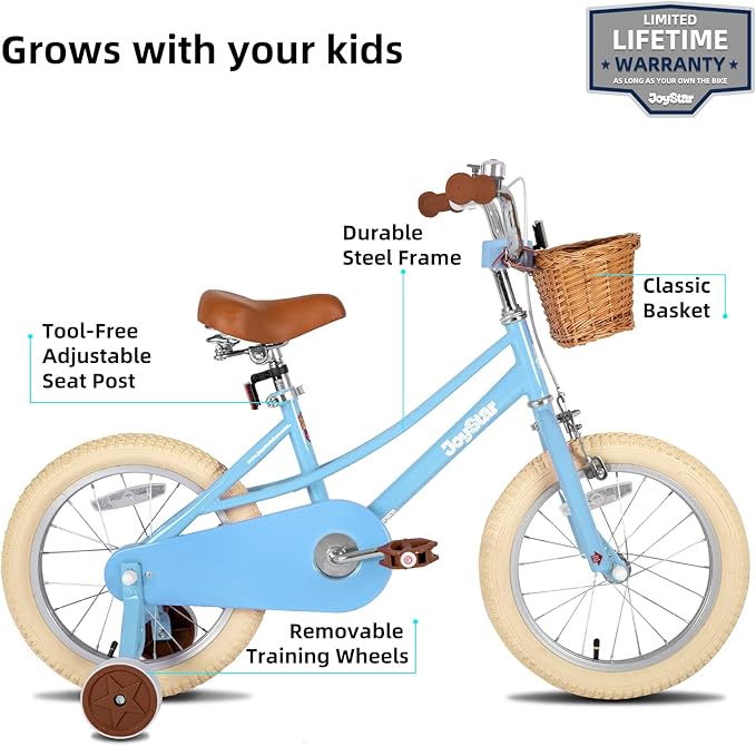 JOYSTAR Girls Bike for 2-12 Years Old Toddlers and Kids, 12" 14" 16" 18“ 20" Retro Style Kids Bike with Training Wheels, 18 20 Inch Children Bicycle with Kickstand