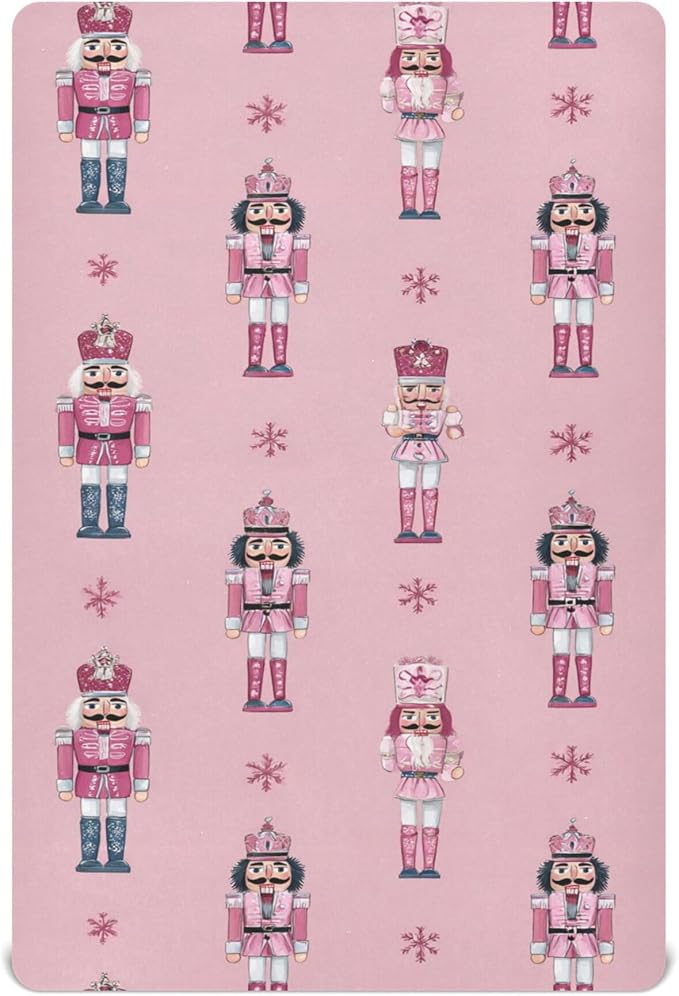 Christmas Nutcrackers Pinks Crib Sheets Soft Breathable Fitted Baby Crib Sheets Mattress Cover for Girls Boys, 52" x 28" x 9"