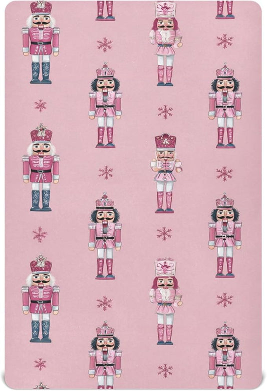 Christmas Nutcrackers Pinks Crib Sheets Soft Breathable Fitted Baby Crib Sheets Mattress Cover for Girls Boys, 52" x 28" x 9"