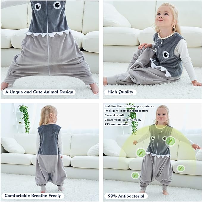 MICHLEY Toddler Sleeping Sack with Feet Newborn Infant Sleeveless Sleeping Bag 2-way Zipper Baby Wearable Blanket for Walkers,Grey Shark,5-6T