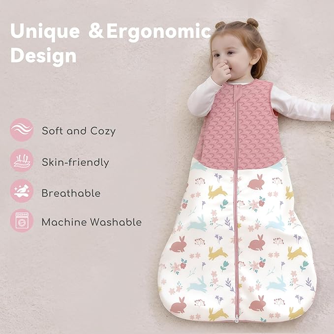 Baby Sleep Sack 18-24 Months 1.5 TOG, 100% Cotton Baby Wearable Blanket with 2-Way Zipper, Infant Toddler Sleeping Sack for Newborn Boys and Girls, Apricot+Pink
