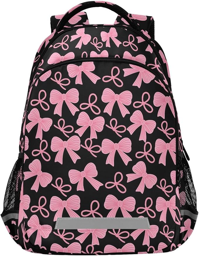 MNSRUU Laptop Backpack with Chest Strap, Pink Bow School Backpack, Travel Hiking Bag for Boys Girls Teen College Adult, Rucksack Knapsack