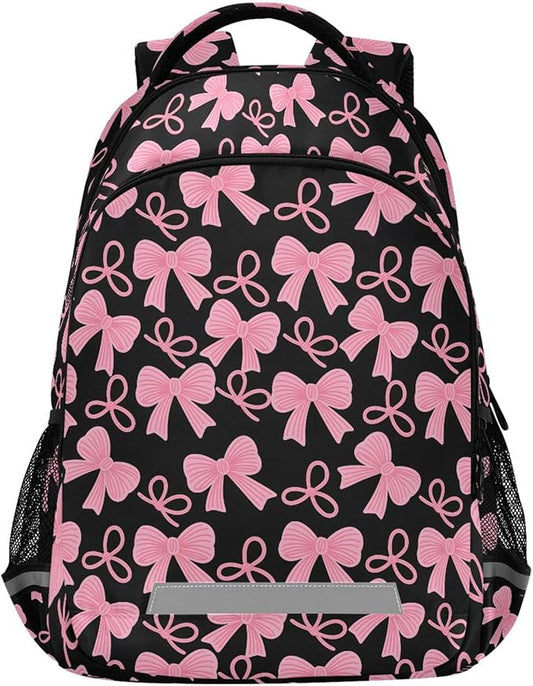 MNSRUU Laptop Backpack with Chest Strap, Pink Bow School Backpack, Travel Hiking Bag for Boys Girls Teen College Adult, Rucksack Knapsack