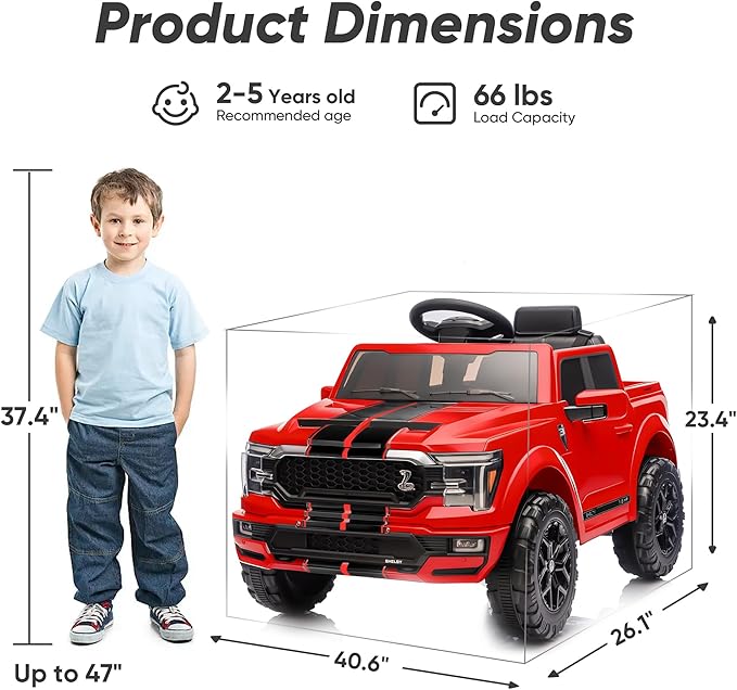 Licensed Ford Shelby F-150 Kids Ride on Car Truck, 12V Toddler Electric Car for Kids Ages 3-6 with Remote Control - Red