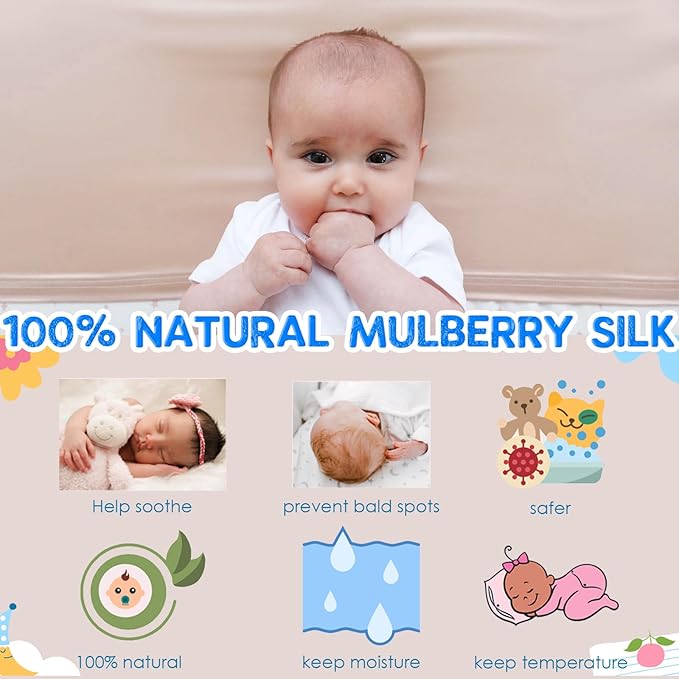PROMEED 100% Mulberry Silk Bassinet Sleeve Sheet for Baby Hairloss and Bald Spot, Oeko-TEX Certified 23 Momme Silk Dinosaur Crib Sheets for Baby Boys (White Dinosaur)