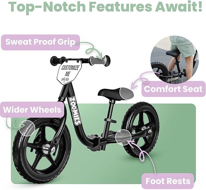 Zoomies Folding 12" Toddler Balance Bike for 2 to 5 Year Olds – Foldable Easy to Take On The Go – w/Carrying Strap