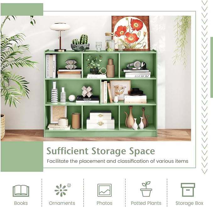 Giantex 8 Cube Bookcase, Freestanding 3-Tier Open Bookshelf, Modern Storage Display Cabinet, Wood Cube Storage Organizer for Living Room, Kid’s Room, Mint Green