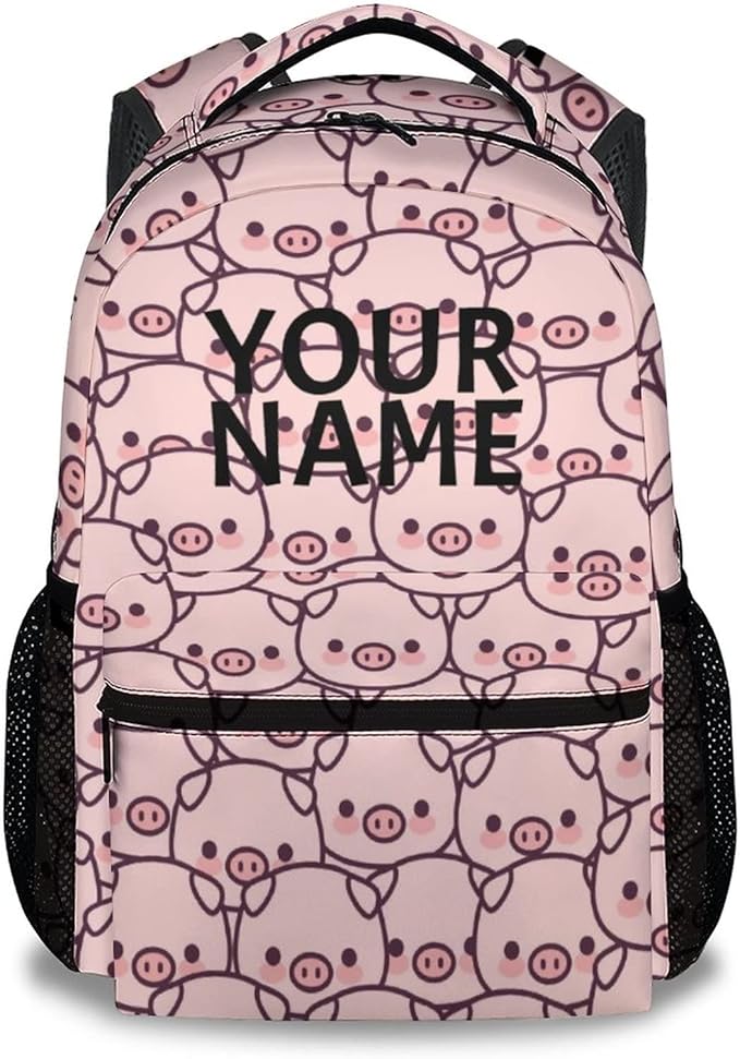 AIOMXZZ Personalized Pig Backpack Gifts with Text Name, 16 Inch Cute Pig Bookbag Durable, Lightweight, Large Capacity, Funny Animal Backpack for School Girls Kids Women