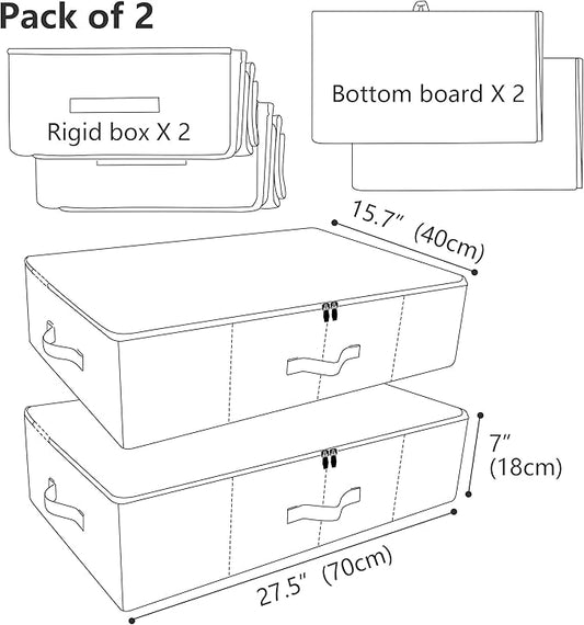 iwill CREATE PRO Pack of 2, Folding Zip Lidded Under Bed Storage Bins, Good for Shoes, Duvets, Clothes Organiser, Light Gray