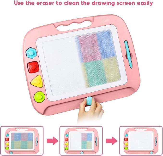 SGILE Large Magnetic Drawing Board for Kids, Toddlers Toys for 1 2 3 4 Year Old, Etch & Sketch Pad with 4 Stamps, Learning and Educational Toys for Boys Girls Gift, 16 ×13 in (42 x 32 CM), Light Pink