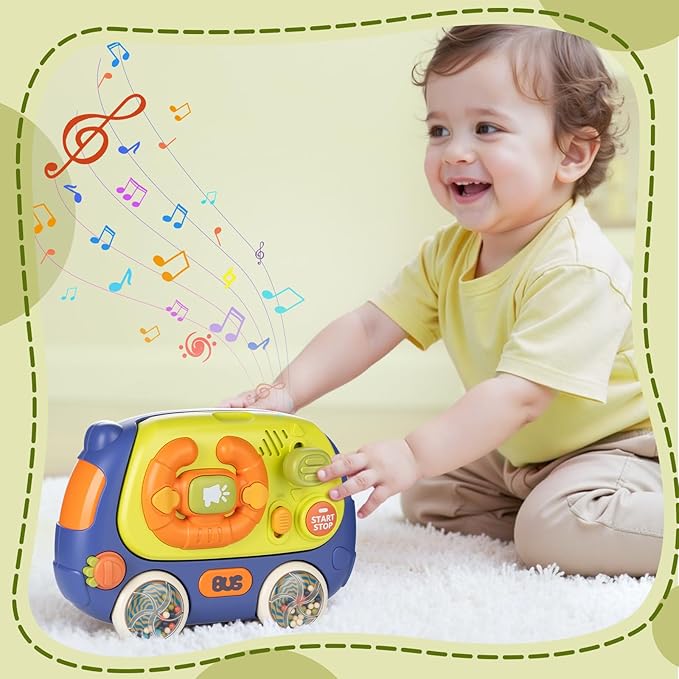 Interactive Musical Driving Toy with Lights & 14 Melodies – Portable Sensory Steering Wheel for Infants. Early Learning Travel Activity Center for 6-18 Month Olds