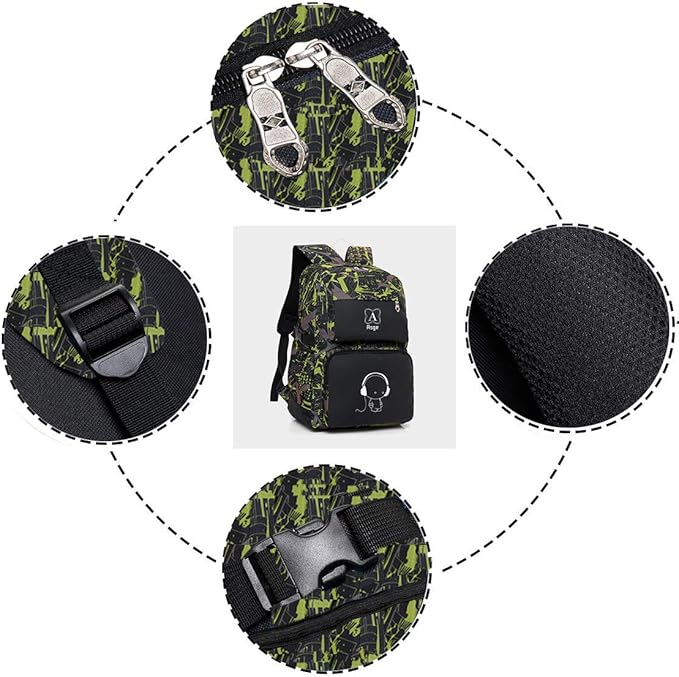 Asge boys backpack for kids camo bookbag for middle school bags travel back pack (Green)
