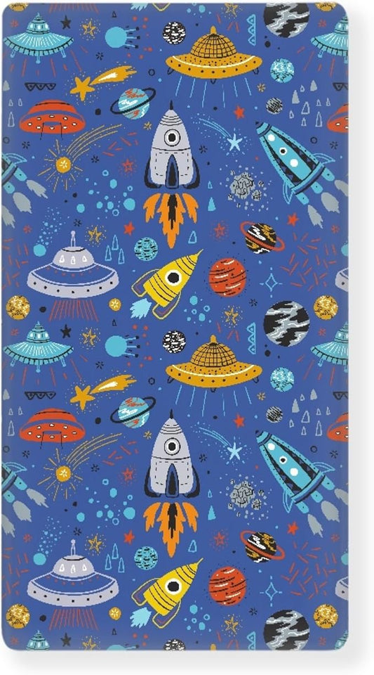 Cartoon Rockets Planets Stars Comets and UFOs Fitted Crib Sheet Astronaut Space Galaxy Baby Crib Sheet Fit Standard Crib and Toddler Mattress,Crib Mattress Sheets for Boys Girls 28"x52"