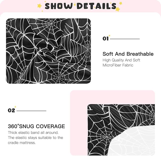 Spider Web Halloween Crib Sheets Soft Breathable Fitted Baby Crib Sheets Mattress Cover for Girl Boys, 52" x 28" x 9"