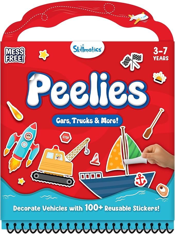 Skillmatics Reusable Sticker Activity Book - Peelies, 100+ Reusable Stickers, 6 Pictures, Mess-Free Fun for Kids, Creative Play & Travel Toy, Gifts for Boys & Girls Ages 3, 4, 5, 6, 7