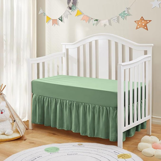 SiinvdaBZX 2-Piece Set Ruffled Crib Skirt & Soft Microfiber Fitted Crib Sheet, 52"x28" + Adjustable Elastic 14" Drop, Fit for Baby Standard Crib & Nursery Toddler Bedding (Sage Green)