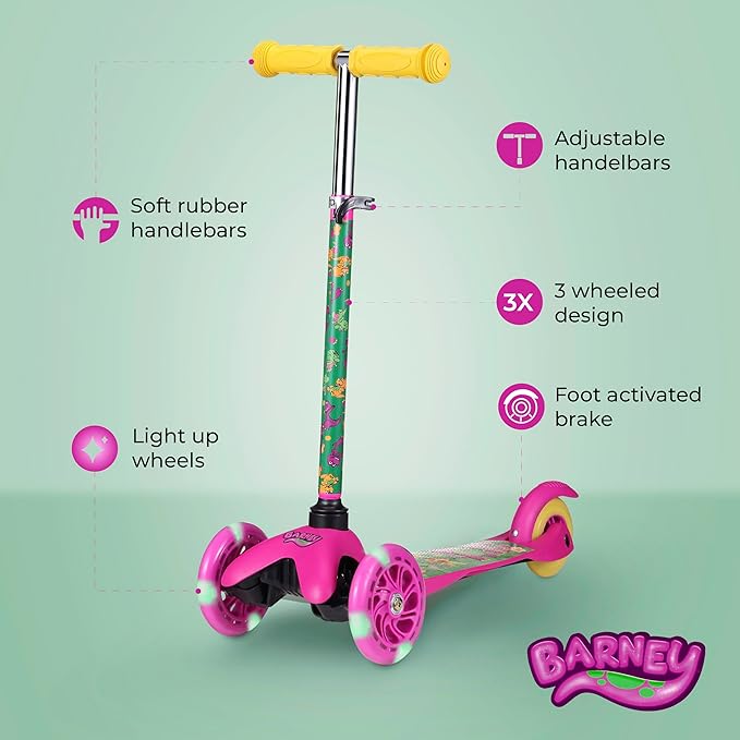 Self Balancing Kick Scooter with Light Up Wheels, Extra Wide Deck, 3 Wheel Platform, Foot Activated Brake, 75 lbs Limit, Kids & Toddlers Girls or Boys, for Ages 3 and Up
