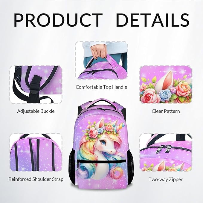 Bookbag for Girls - Unicorn Backpacks for Kids - Toddler Bookbag Gifts for Daughter - School Bag for Kindergarten/Preschool/Elementary(17 Inch)