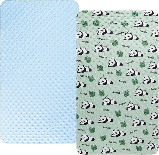 Dot Bassinet Sheet Set 2 Pack Stretch Fitted Bedside Sleeper Bassinet Sheets Sheets,Ultra Soft, for Baby Girls and Boys Light Blue, Panda