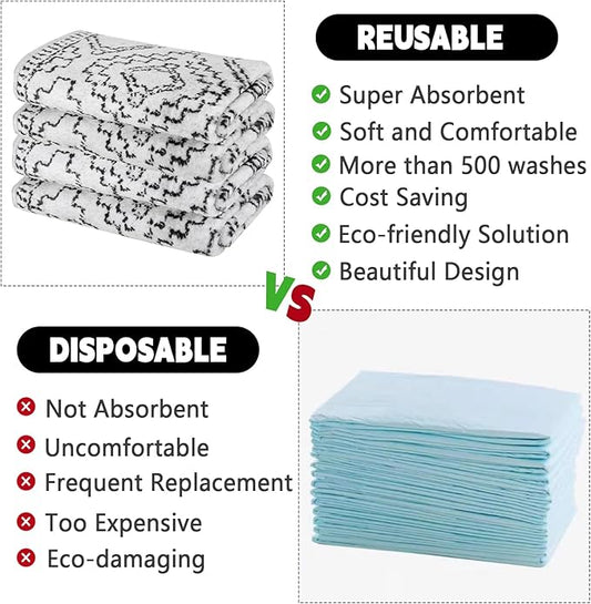 FUMMI 4 Pack Reusable Waterproof Incontinence Bed & Chair Pads, 22” x 21” Extra Heavy Absorbency, Soft Flannel Surface, Non-Slip, Machine Washable for Dogs, Adults & Babies (Black Lines, 22“ ×21”)