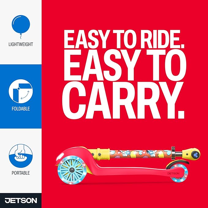 Jetson Character Kids Kick Scooter, LED Lights on Stem & Light-Up Wheels, Lightweight Frame, Height-Adjustable Handlebar, Lean-to-Steer System, Easy-Fold Mechanism
