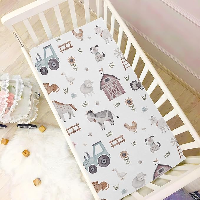 Kigai Farm House Animals Crib Sheets - Boys & Girls Cotton Crib Sheet for Standard Crib and Toddler Mattresses 28 X 52 Inch