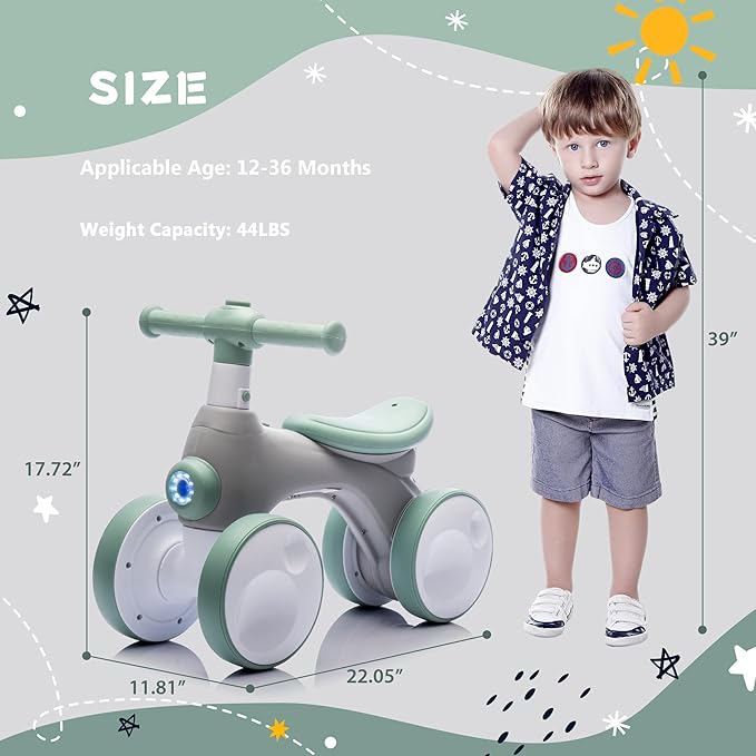 Baby Toddler Balance Bike with Bubble Machine for 1 Year Old Children,4 Wheels Kids Balance Bike w/Bubble Maker,Kids Ride on Toys w/Music,Headlight for Ages 12-36 Months Boys Girls (Light Green)