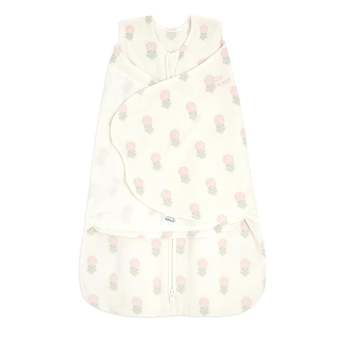 HALO Micro-Fleece Sleepsack Swaddle, 3-Way Adjustable Swaddle Blanket for Newborn and Infants, TOG 3.0 for Cold Climates, Hip Healthy, Block Flower, Newborn, 0-3 Months