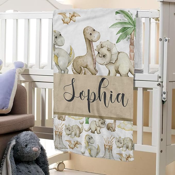 Personalized Baby Crib Bedding Set: 4 Piece Custom Gift Crib Bed Set with Name - Cute Dinosaur Theme,Nursery Bedding Set for Baby Girls Crib,Newborn Boys Crib Sets, Crib Bedding Shower Gifts