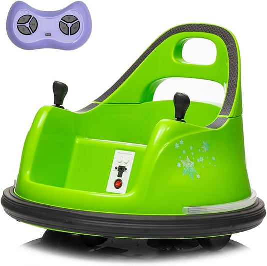 12V Electric Ride On Bumper Car, Baby Bumping Toy Car Gifts - Electric Vehicle W/Remote Control, Music, Bright LED Lights and 360 Degree Spin for 1.5-6 Years Old Toddlers, Green