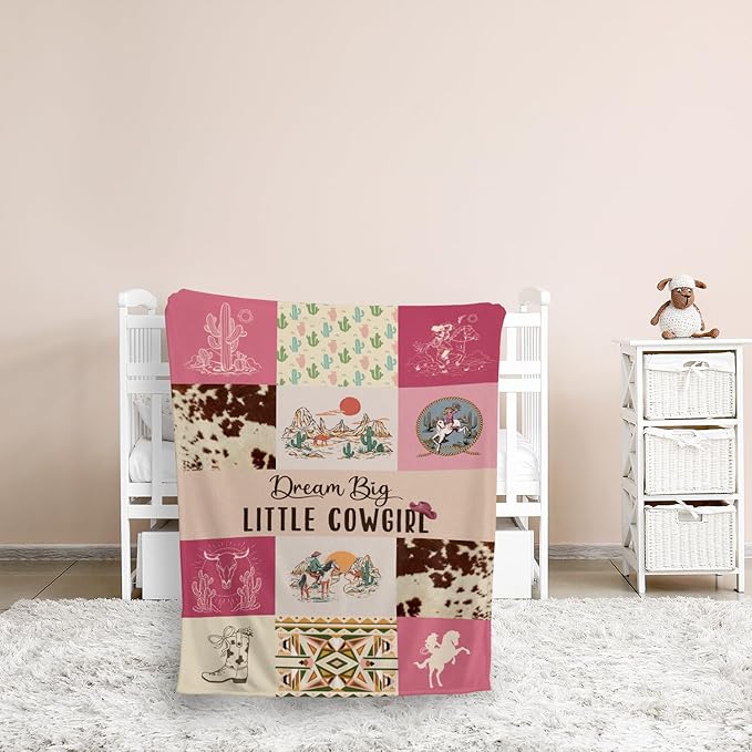 Western Blanket, Western Decor for Nursery Room, Baby Blankets for Girls, Cowgirl Baby Blankets, Cowboy Baby Stuff, Soft Warm Lightweight Nursery Bed Blanket for Newborn Toddlers Daughter